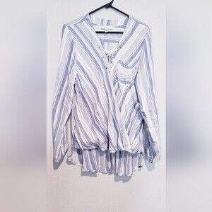 Fourteenth place stripe peasant style lace up top size L
